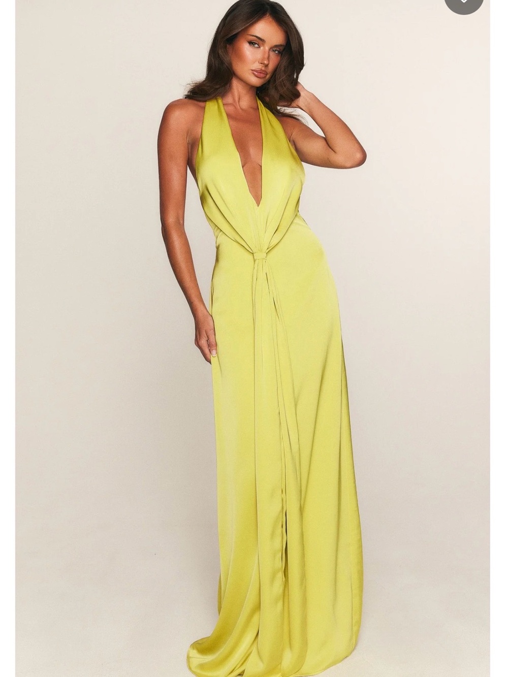White Fox Boutique Chartreuse Halter Maxi Dress with Front Knot